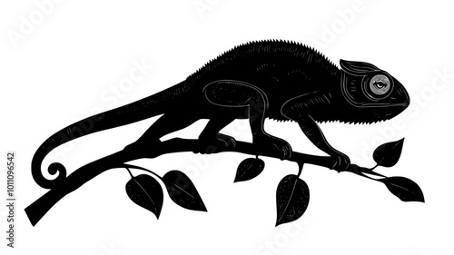 Chameleon swaying along a branch, vector illustration art