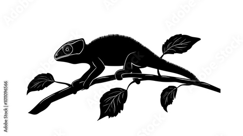 Chameleon moving along a branch, lifting one leg at a time, vector illustration art