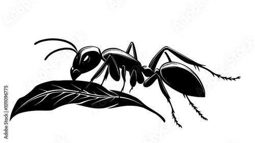 Close-up of ant mandibles grasping a leaf fragment, vector illustration art