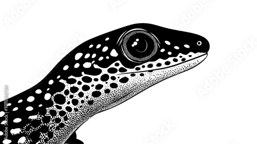 Close-up of newt head showing gills and distinctive eye markings, vector illustration art