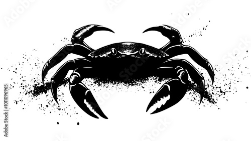 Crab partially buried in sand, only claws and legs visible from above, vector illustration art