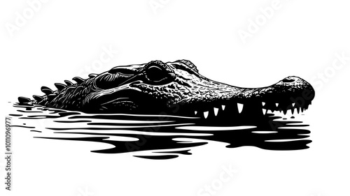 Crocodile floating motionless in water, only the top of its head visible, vector illustration art