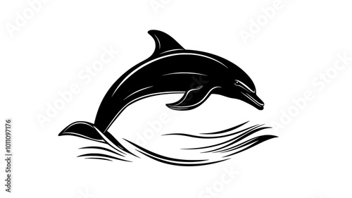 Dolphin jumping out of the water, fully extended above the surface, vector illustration art