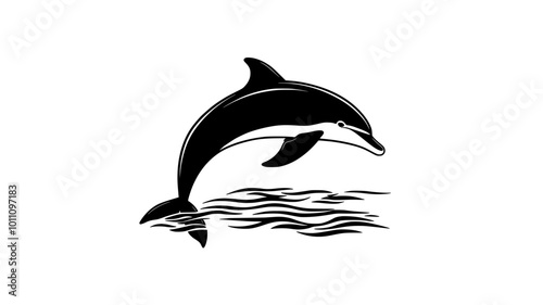 Dolphin rising from the water, balancing on its tail briefly, vector illustration art