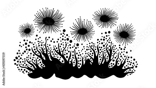 Floating sea anemone species drifting in open water, vector illustration art
