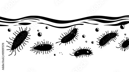 Fluke larvae swimming freely in water, searching for an intermediate host to continue their lifecycle, vector illustration art