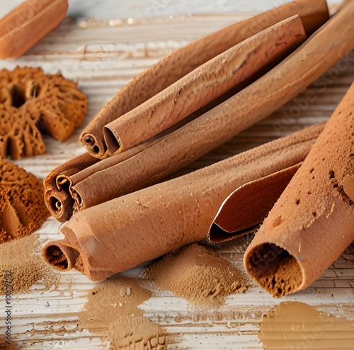 Fresh cinnamon sticks and powder
