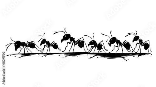 A group of ants scurry across the ground, their legs moving in sync with each other, vector illustration art
