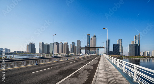 City Skyline Viewed From Empty Bridge