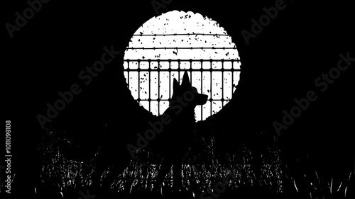 Guard dog patrolling the perimeter of a property at night, vector illustration art