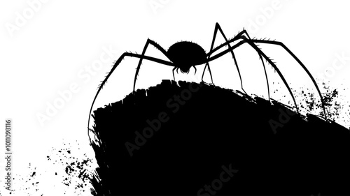 Harvestman resting on a tree trunk, legs extended but stationary, vector illustration art