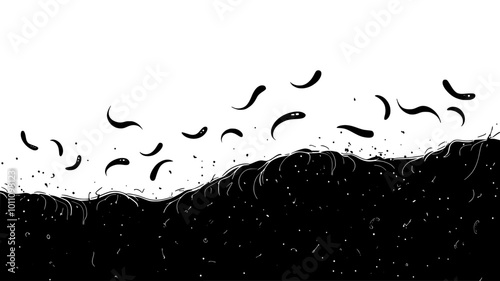 Hookworm eggs scattered in soil, waiting for suitable conditions to hatch and develop into larvae, vector illustration art