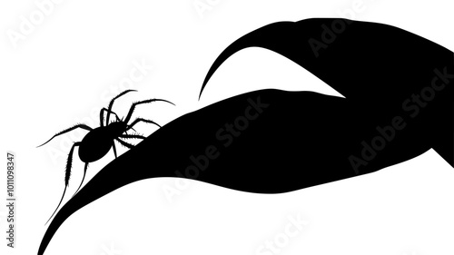 Mite moving across a leaf, gripping the plant with its legs, vector illustration art