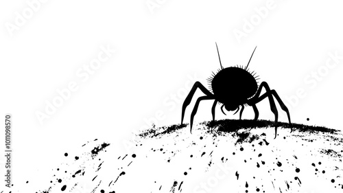 A mite walking across a smooth surface, exploring with its front legs, vector illustration art