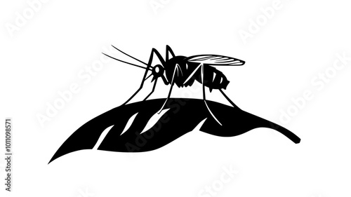 A mosquito rests on a leaf, extending its proboscis while scanning its surroundings, vector illustration art