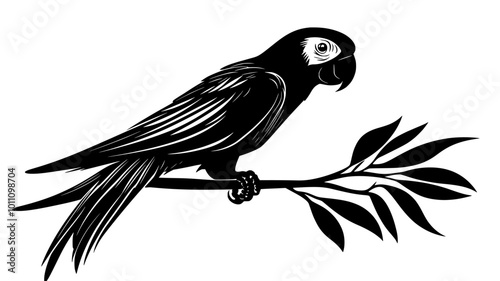 A parrot grips a branch with its claws, balancing itself as it looks around, vector illustration art