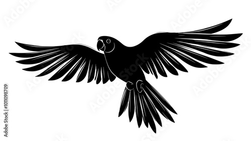 Parrot in flight with wings extended showing undersides, vector illustration art