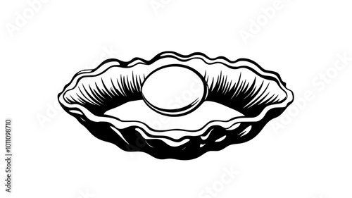 Pearl forming inside an oyster shell around a grain of sand, vector illustration art