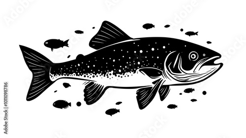 Salmon swimming in ocean with sea lice visible, vector illustration art