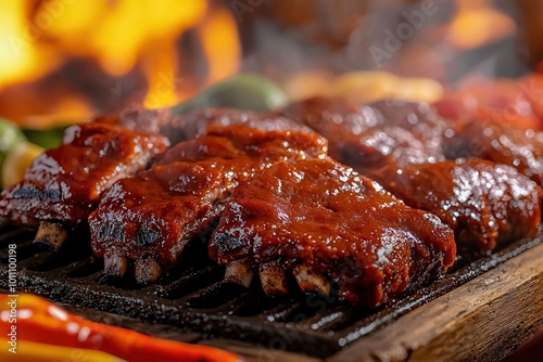 Kansas City style barbecue. Barbecue glazed with sweet tomato-based sauce, smoked meat. Generative Ai