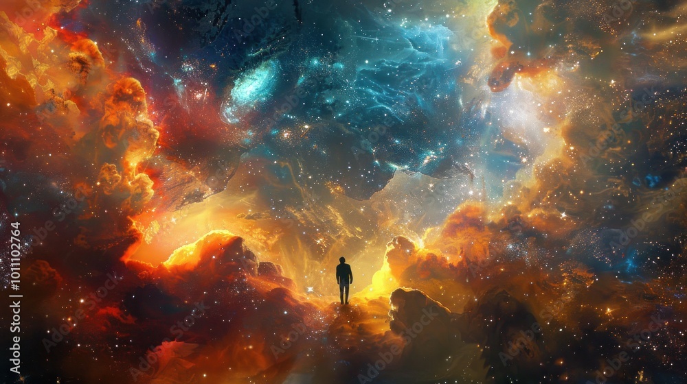 Amazing nebula with stars and people in the center Amazing nebula with stars and people in the center