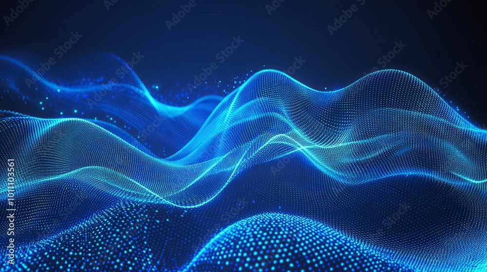 Fototapeta premium Captivating blue line movement with abstract wave patterns, set against a light technology background, featuring ample copy space
