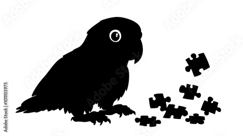 African grey parrot using its foot to manipulate a puzzle toy, vector illustration art