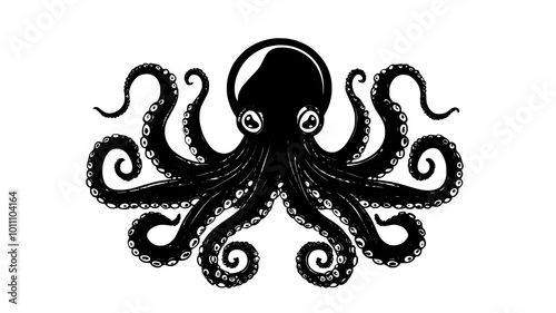 Octopus resting on a flat surface, arms spread out in multiple directions, vector illustration art
