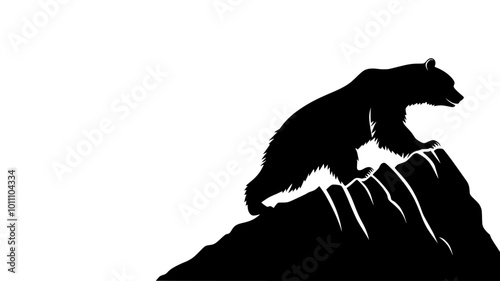 Bear climbing up a steep hill, pulling itself with front paws, vector illustration art