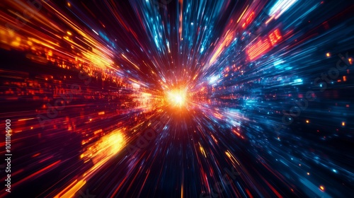 An illustration of futuristic data flow featuring an explosion effect  creating a captivating sci-fi motion wallpaper.