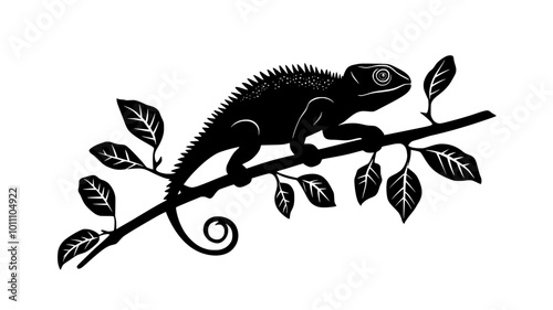 Chameleon moving along a branch, lifting one leg at a time, vector illustration art