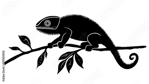 Chameleon walking on a branch with opposable toes grasping, vector illustration art