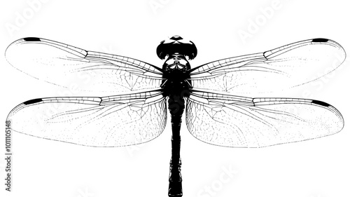 Close-up of dragonfly compound eyes and mouthparts, vector illustration art