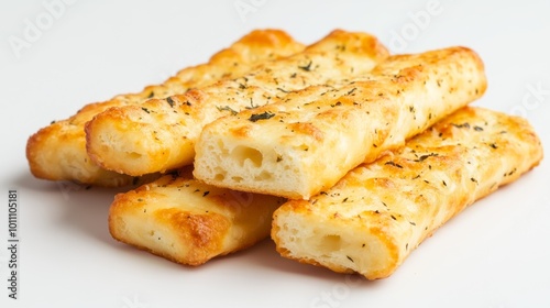 Crispy cheese sticks, ready to snack on, against a plain white background.