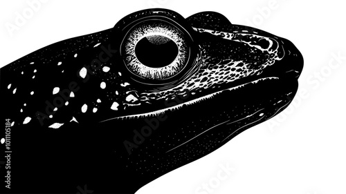 Close-up of newt head showing gills and distinctive eye markings, vector illustration art