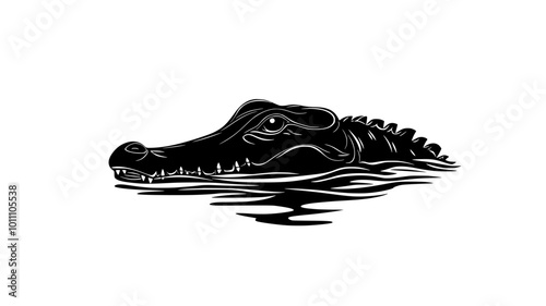 Crocodile floating motionless in water, only the top of its head visible, vector illustration art