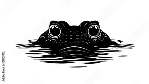 Crocodile swimming with only eyes and nostrils visible above water, vector illustration art
