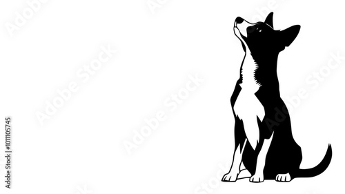 Dog sitting attentively, ears perked, waiting for command, vector illustration art
