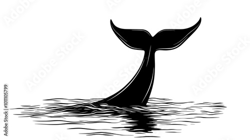 Dolphin tail flukes visible above water as it dives, vector illustration art