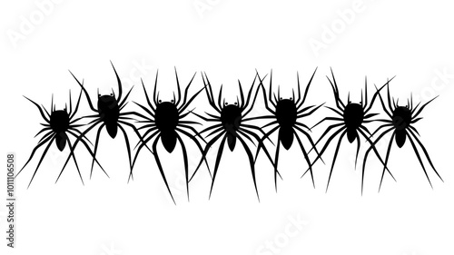 Group of harvestmen clustered together for protection, vector illustration art