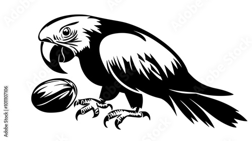 Macaw cracking open a nut with its beak, vector illustration art