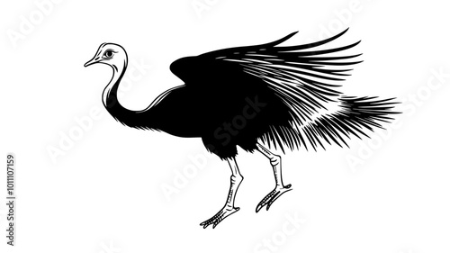Ostrich kicking with powerful legs in a defensive posture, vector illustration art