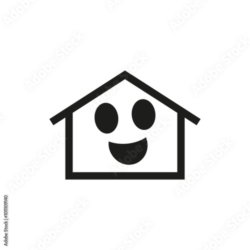Cartoon house with a smile and face. Vector on white background. 