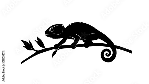 Chameleon moving along a branch, lifting one leg at a time, vector illustration art