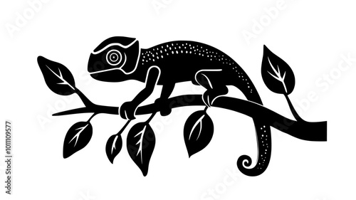 Chameleon moving along a branch, lifting one leg at a time, vector illustration art