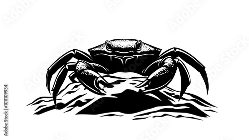 Crab gripping a rock, navigating its way across the uneven surface, vector illustration art