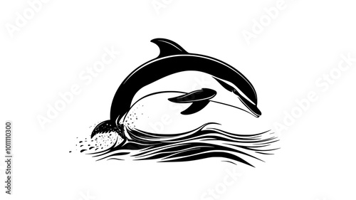 Dolphin breaching fully out of water in an aerial display, vector illustration art