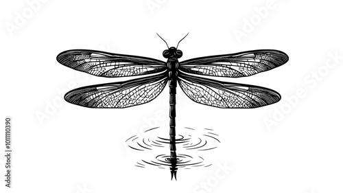 Dragonfly nymph emerging from the water to molt, vector illustration art