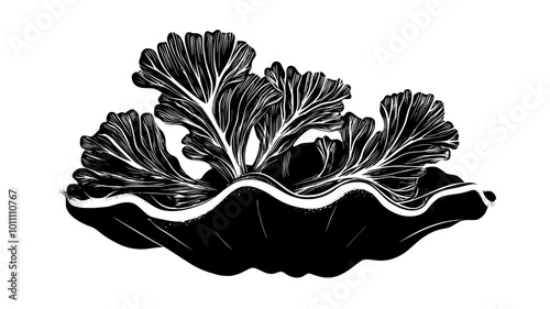 Giant clam with mantle exposed in a tropical coral reef, vector illustration art