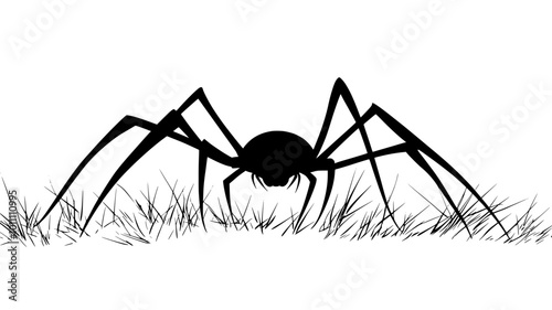 Harvestman exploring the ground, legs extended outward as it walks, vector illustration art